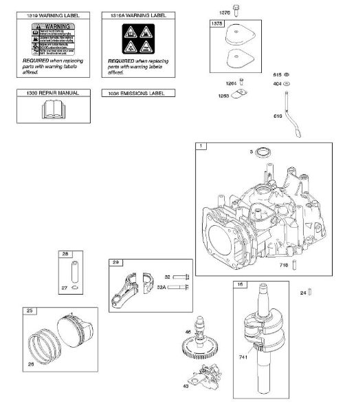D - Camshaft, Crankshaft, Cylinder, Operator's Manual, Piston/Rings/Connecting Rod, Warning Label B&S - 12 €¦ 12Q902-0154-B1 Stihl