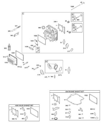 E - Cylinder Head, Gasket Set - Engine, Gasket Set - Valve, Intake Manifold, Valves B&S - 21 €¦ 217802-0130-B1 Stihl