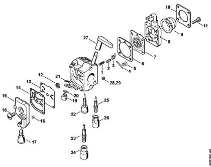 Carburetor C1Q-S225, -S218, -S196, -S197, -S105, -S111, -S115, -S116 Hedge trimmers (HS) HS 81 T Stihl