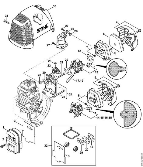 Muffler, Air filter KombiEngines (KM) KM 100 Stihl