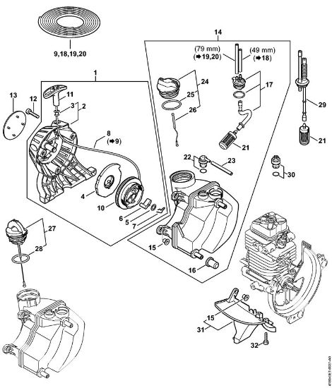 Rewind starter, Fuel tank KombiEngines (KM) KM 100 Stihl