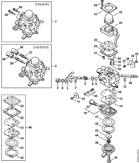 Carburetor C1Q-S174, C1Q-S131 KombiEngines (KM) KM 100 R Stihl