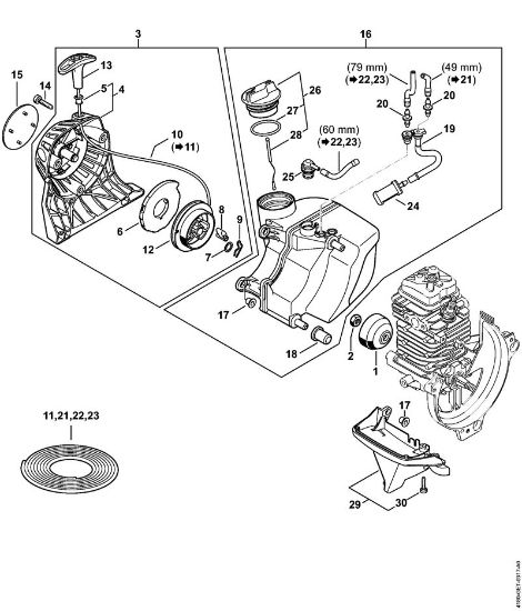 Rewind starter, Fuel tank KombiEngines (KM) KM 131 R Stihl