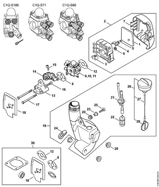 Air filter, Fuel tank KombiEngines (KM) KM 55 Stihl