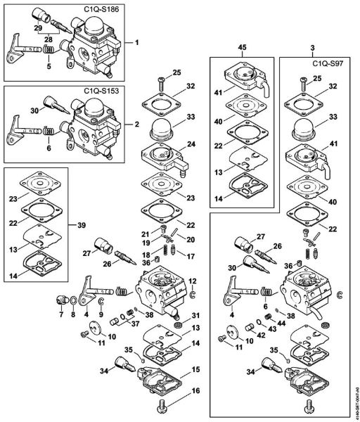 Carburetor C1Q-S186, C1Q-S153, C1Q-S97 KombiEngines (KM) KM 55 Stihl