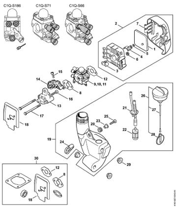 Air filter, Fuel tank KombiEngines (KM) KM 55 C-E Stihl
