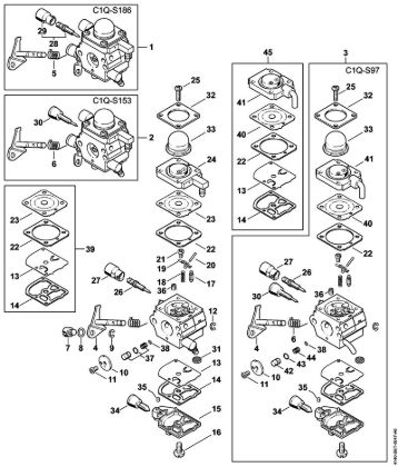 Carburetor C1Q-S186, C1Q-S153, C1Q-S97 KombiEngines (KM) KM 55 C-E Stihl