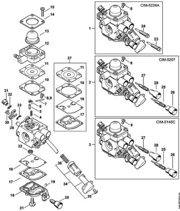 Carburetor C1M-S226, C1M-S207, C1M-S145 KombiEngines (KM) KM 56 RC-E Stihl