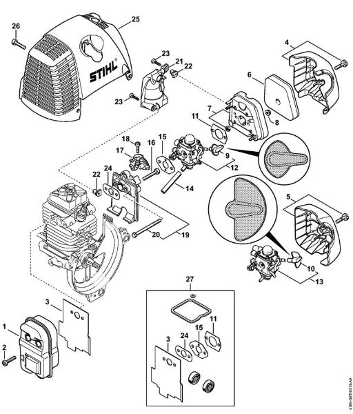 Muffler, Air filter KombiEngines (KM) KM 90 R Stihl