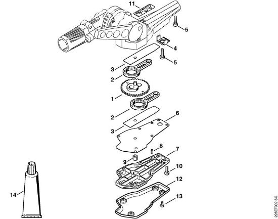 Blade drive gear, adjustable thru 135° Power tool attachments FH 135° Stihl