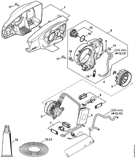 Motor housing, Electric motor, Oil tank Cordless pole pruners (HTA) HTA 65 Stihl