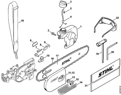 Oil tank, Chain sprocket cover, Tools Electric pole pruners (HTE) HTE 60 Stihl