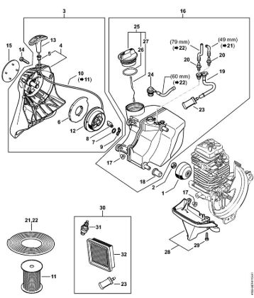 Rewind starter, Fuel tank Pole pruners (HT) HT 102 Stihl