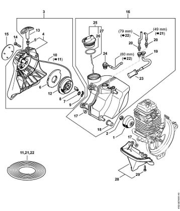 Rewind starter, Fuel tank Pole pruners (HT) HT 105 Stihl