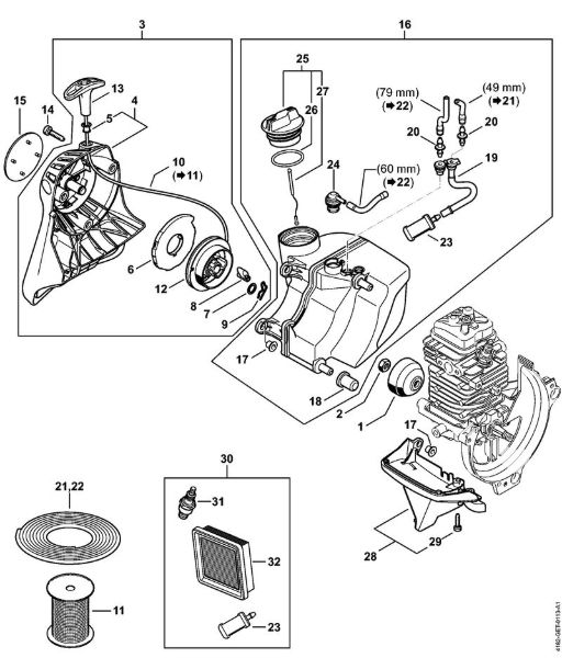 Rewind starter, Fuel tank Pole pruners (HT) HT 135 Stihl
