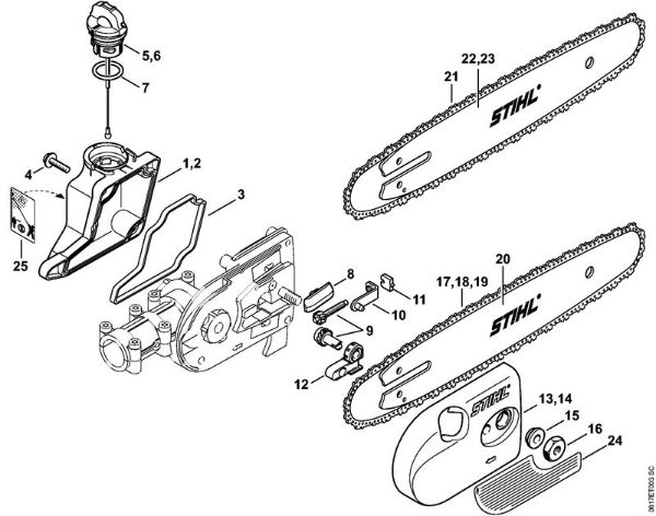 Oil tank, Chain sprocket cover HT 70 (38.2016) Pole pruners (HT) HT 70 Stihl