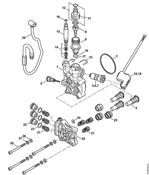 Pump housing, valve block Electric pressure washers (RE) RE 129 PLUS Stihl