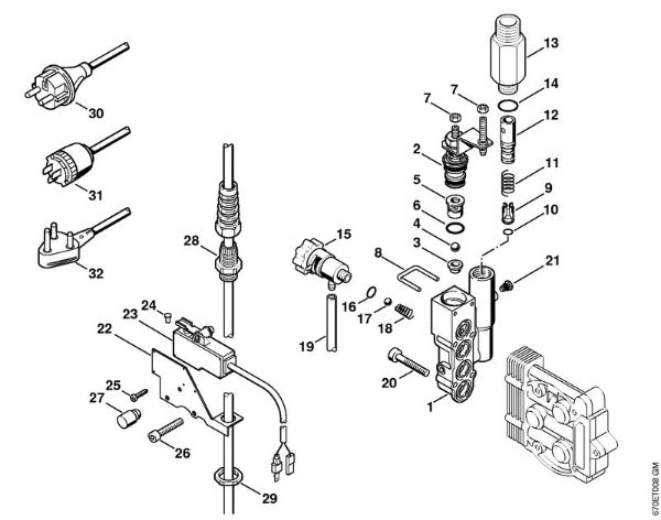 Regulation valve block, Power cable Electric pressure washers (RE) RE 141 K Stihl