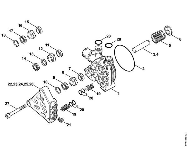 Pump, valve block Electric pressure washers (RE) RE 142 PLUS Stihl