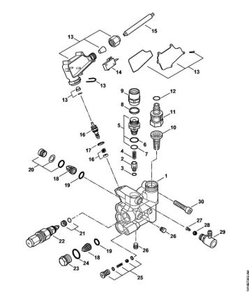 Valve block, Control piston, Water attachment Electric pressure washers (RE) RE 230 Stihl
