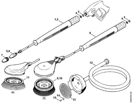 Rotory nozzle, rotory washing brush, Suction hose Electric pressure washers (RE) RE 270 K Stihl