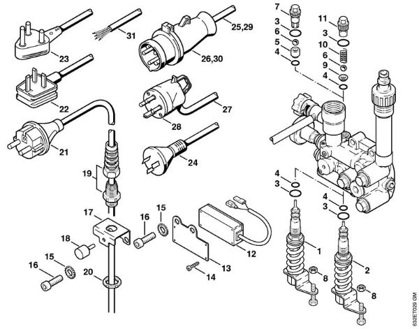 Control piston, Power cable Electric pressure washers (RE) RE 280 K Stihl