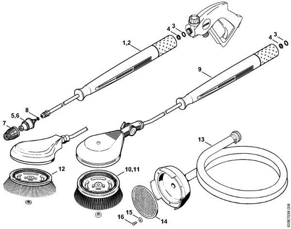 Rotory nozzle, rotory washing brush, Suction hose Electric pressure washers (RE) RE 460 K Stihl