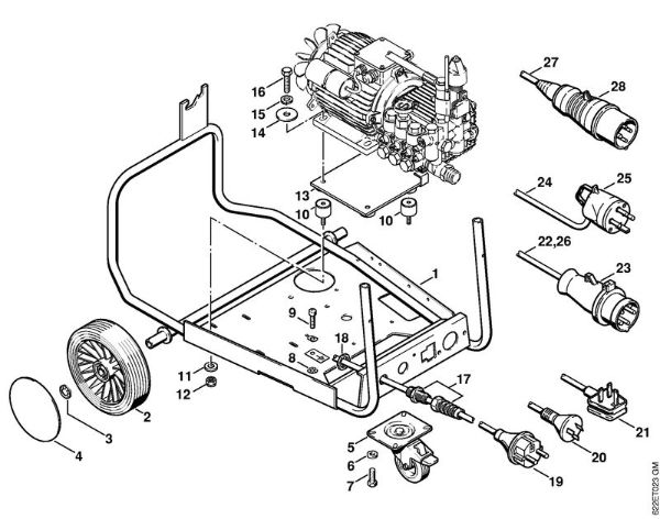 Chassis, Connecting cable Electric pressure washers (RE) RE 520 W Stihl