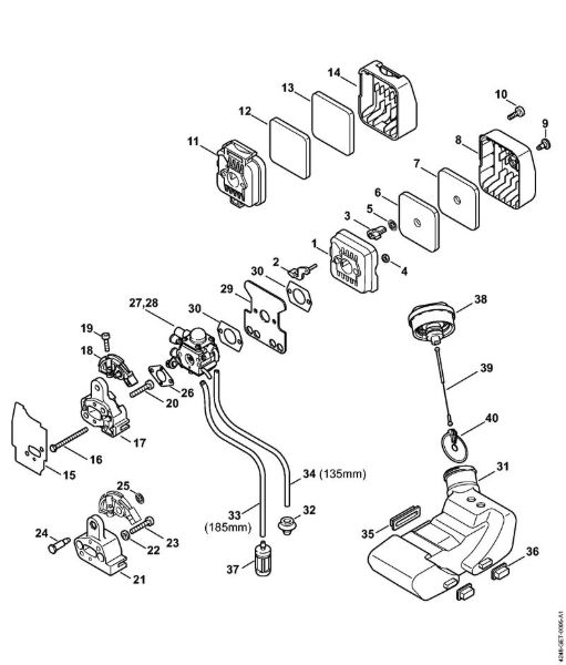 Air filter, Fuel tank Special-purpose units (PC, SP, MC) PC 75 Stihl