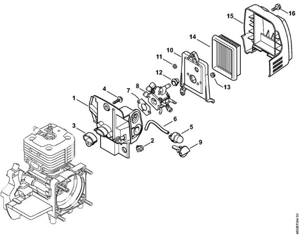 Carburetor housing, Air filter Special-purpose units (PC, SP, MC) SP 481 Stihl