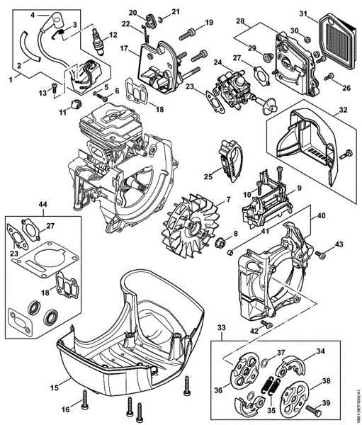 Ignition system, Spacer flange, Air filter, Clutch Special-purpose units (PC, SP, MC) SP 482 Stihl