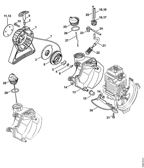 Rewind starter, Fuel tank Special-purpose units (PC, SP, MC) SP 90 Stihl