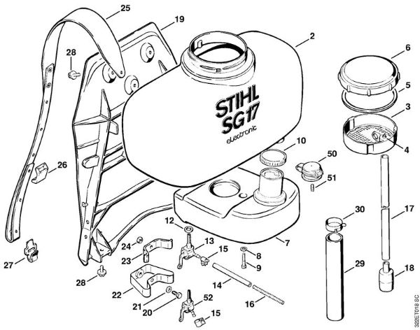 Container with tank, Backplate Mistblowers (SR) SG 17 L Stihl