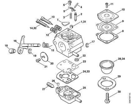 Carburetor SK8, SK8-7XA, SK10, SK10-7XA Backpack brushcutters (FR) FR 145 SEA Stihl