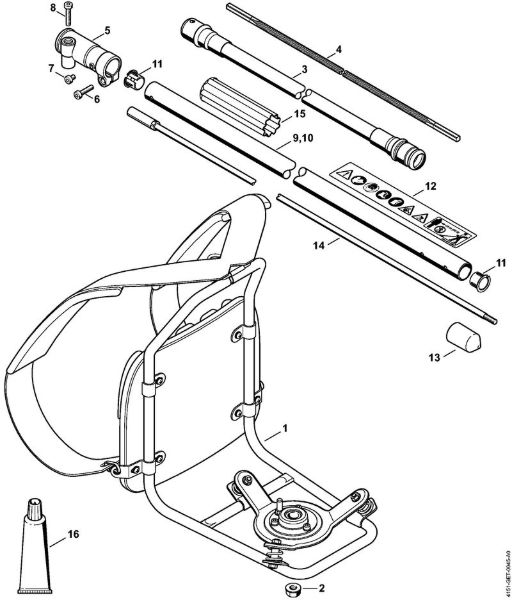 Support frame, Drive tube assembly Backpack brushcutters (FR) FR 230 Stihl