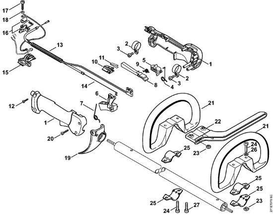 Control handle Backpack brushcutters (FR) FR 350 Stihl