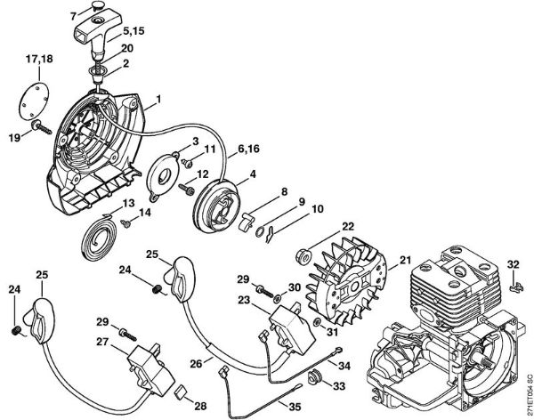 Rewind starter, Ignition system FR 350 Backpack brushcutters (FR) FR 350 Stihl