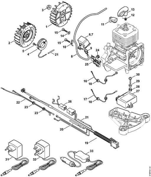 Ignition system, Wiring harness FR 450, 480, 480 C Backpack brushcutters (FR) FR 450 Stihl