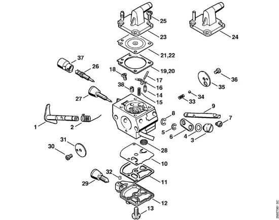 Carburetor C1Q-S155, C1Q-S113, C1Q-S94 FR 450, 480 Backpack brushcutters (FR) FR 480 (4128) Stihl