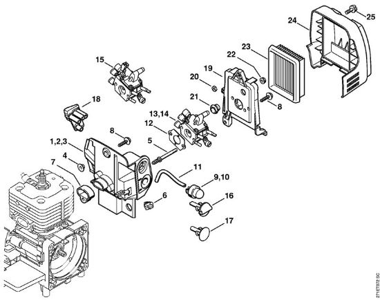 Carburetor housing, Air filter FR 450, 480 Backpack brushcutters (FR) FR 480 (4128) Stihl