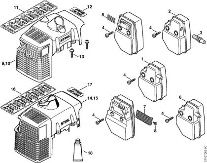 Muffler, Shroud Backpack brushcutters (FR) FR 480 C-F (4128) Stihl