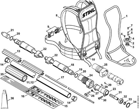 Support frame, Drive tube assembly Backpack brushcutters (FR) FR 480 C-F (4128) Stihl