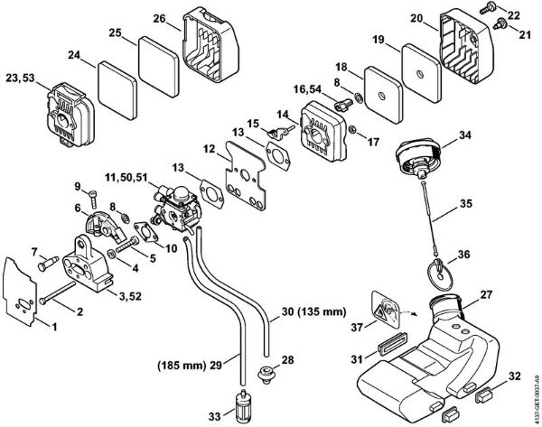 Air filter, Fuel tank Backpack brushcutters (FR) FR 85 Stihl