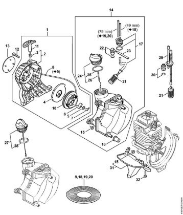 Rewind starter, Fuel tank Brushcutters (FS) FS 100 Stihl