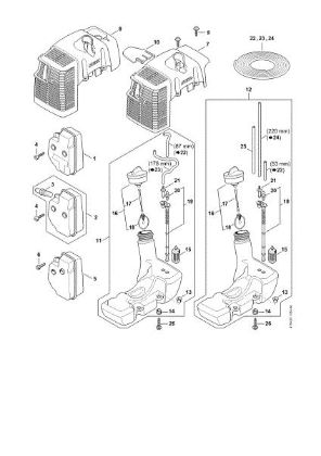 Picture of Muffler, Shroud, Fuel tank FS 120 R 2-MIX