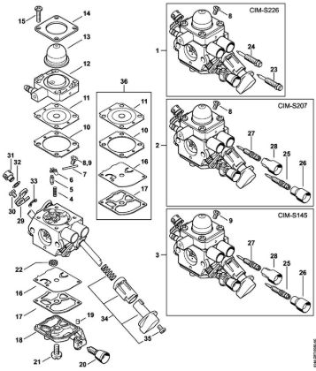 Carburetor C1M-S226, C1M-S207, C1M-S145 Brushcutters (FS) FS 40 C-E - 4144 Stihl