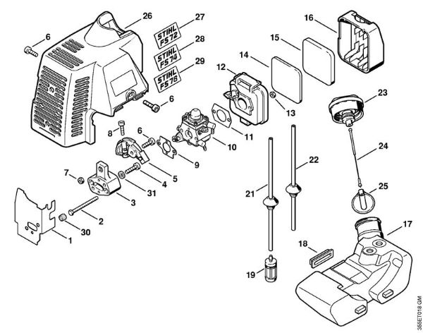Air filter, Fuel tank Brushcutters (FS) FS 76 Stihl
