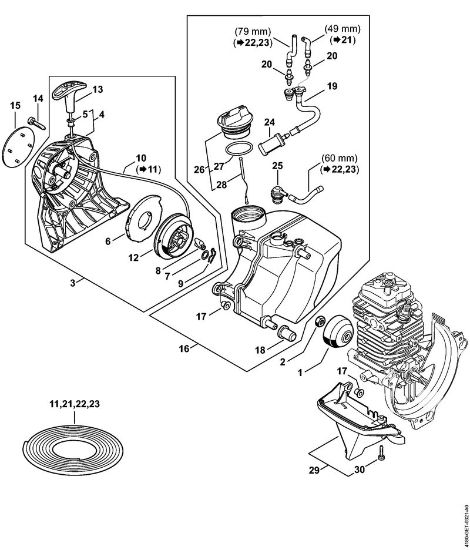 Rewind starter, Fuel tank Clearing saws (FS) FS 311 Stihl