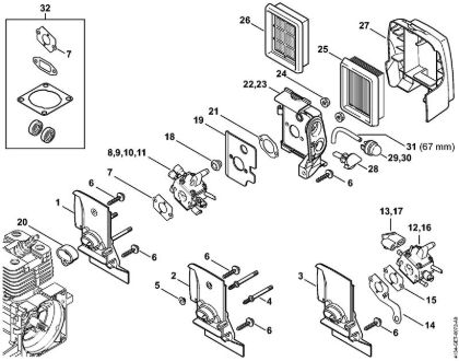 Carburetor housing, Air filter Clearing saws (FS) FS 350 Stihl