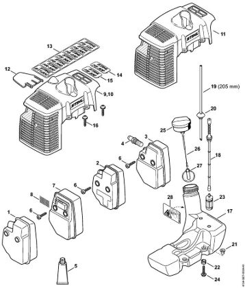 Muffler, Shroud, Fuel tank Clearing saws (FS) FS 350 Stihl